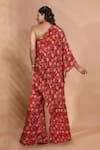 Shop_Shreya J Label_Red Crepe Embroidery, Sequins, Beads One Shoulder Floral Tunic Set _at_Aza_Fashions