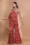 Shop_Shreya J Label_Red Crepe Embroidery, Sequins, Beads One Shoulder Floral Tunic Set _Online_at_Aza_Fashions