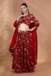 Shreya J Label_Red Organza Embroidery, Sequins, Zari, Floral Printed Lehenga Blouse Set _Online_at_Aza_Fashions