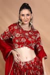 Buy_Shreya J Label_Red Organza Embroidery, Sequins, Zari, Floral Printed Lehenga Blouse Set _Online_at_Aza_Fashions