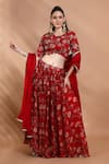 Shop_Shreya J Label_Red Organza Embroidery, Sequins, Zari, Floral Printed Lehenga Blouse Set _Online_at_Aza_Fashions