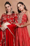 Shop Shreya J Label Red Organza Embroidery, Sequins, Zari, Floral Printed Lehenga Blouse Set Shop_Shreya J Label_Red Organza Embroidery, Sequins, Zari, Floral Printed Lehenga Blouse Set