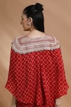 Shop_Shreya J Label_Red Crepe Sequins, Stones V-neck Geometric Print Cape Top And Sharara Set _Online_at_Aza_Fashions