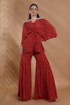 Buy_Shreya J Label_Red Crepe Sequins, Stones V-neck Geometric Print Cape Top And Sharara Set _at_Aza_Fashions