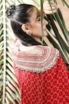 Shreya J Label_Red Crepe Sequins, Stones V-neck Geometric Print Cape Top And Sharara Set _Online