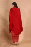 Shop_Shreya J Label_Red Crepe Embroidery, Beads Open Neck Ladderprint Cape And Skirt Set _at_Aza_Fashions