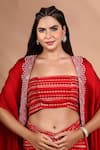 Shreya J Label_Red Crepe Embroidery, Beads Open Neck Ladderprint Cape And Skirt Set _Online_at_Aza_Fashions