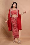 Buy_Shreya J Label_Red Crepe Embroidery, Beads Open Neck Ladderprint Cape And Skirt Set _Online_at_Aza_Fashions