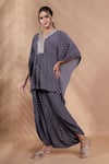 Buy_Shreya J Label_Purple Crepe Embroidery V-neck Hand Kaftan And Dhoti Pant Set _Online_at_Aza_Fashions