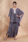 Buy_Shreya J Label_Purple Crepe Embroidery V-neck Hand Kaftan And Dhoti Pant Set _at_Aza_Fashions
