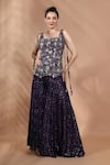 Shop_Shreya J Label_Purple Crepe Embroidery, Sequins, Glitter Floral Cord Corset And Shimmer Pant Set _at_Aza_Fashions