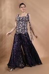 Shreya J Label_Purple Crepe Embroidery, Sequins, Glitter Floral Cord Corset And Shimmer Pant Set _Online_at_Aza_Fashions
