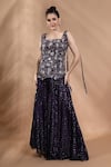 Buy_Shreya J Label_Purple Crepe Embroidery, Sequins, Glitter Floral Cord Corset And Shimmer Pant Set _Online_at_Aza_Fashions