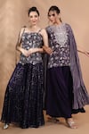 Shop_Shreya J Label_Purple Crepe Embroidery, Sequins, Glitter Floral Cord Corset And Shimmer Pant Set _Online