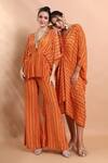 Shreya J Label Orange Crepe Embroidery, Sequins, Beads V-neck Printed Draped Kaftan Tunic Set Online Shreya J Label_Orange Crepe Embroidery, Sequins, Beads V-neck Printed Draped Kaftan Tunic Set _Online