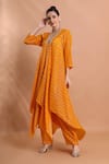 Buy_Shreya J Label_Yellow Crepe Embroidery, Beads, Stones Striped Asymmetric Tunic And Pant Set 