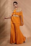 Shreya J Label_Yellow Crepe Beads, Sequins, Stones Printed Hand Embroidered Cape Sharara Set _Online_at_Aza_Fashions