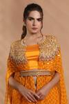 Shop_Shreya J Label_Yellow Crepe Beads, Sequins, Stones Printed Hand Embroidered Cape Sharara Set _Online_at_Aza_Fashions