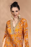 Shreya J Label_Yellow Crepe Embroidery, Sequins, Stones Floral Hand Embellished Kurta Set _at_Aza_Fashions