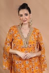 Shop_Shreya J Label_Yellow Crepe Embroidery, Sequins, Stones Floral Hand Embellished Kurta Set 
