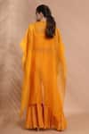 Shop_Shreya J Label_Yellow Organza Open Neck Hand Embroidered Cape Set _at_Aza_Fashions