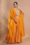 Shop_Shreya J Label_Yellow Organza Open Neck Hand Embroidered Cape Set _Online_at_Aza_Fashions