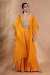 Buy_Shreya J Label_Yellow Organza Open Neck Hand Embroidered Cape Set 