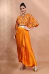Shreya J Label_Yellow Satin Embroidery, Sequins Floral Hand Embellished Top And Draped Skirt Set _at_Aza_Fashions