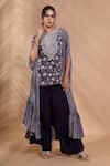 Buy_Shreya J Label_Purple Crepe Embroidery, Zari Round , Open Hand Cape And Pant Set _at_Aza_Fashions