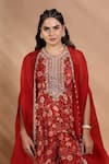 Shreya J Label_Red Chinon Embroidery, Sequins Open , Round Hand Kurta Sharara Set _Online_at_Aza_Fashions