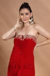 Buy_Shreya J Label_Red Crepe Embroidery, Stones Bandeau Neck Strapless Kurta And Pant Set _Online_at_Aza_Fashions