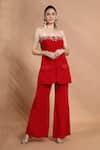 Buy_Shreya J Label_Red Crepe Embroidery, Stones Bandeau Neck Strapless Kurta And Pant Set _at_Aza_Fashions