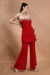 Shreya J Label_Red Crepe Embroidery, Stones Bandeau Neck Strapless Kurta And Pant Set _at_Aza_Fashions