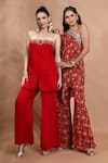 Shop Shreya J Label Red Crepe Embroidery, Stones Bandeau Neck Strapless Kurta And Pant Set Shop_Shreya J Label_Red Crepe Embroidery, Stones Bandeau Neck Strapless Kurta And Pant Set
