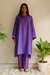 Shop_Juanita By Shubhda_Purple Chanderi Zari, Embroidery Round Neck Handwoven Detail Kurta And Pant Set _Online_at_Aza_Fashions