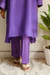 Juanita By Shubhda_Purple Chanderi Zari, Embroidery Round Neck Handwoven Detail Kurta And Pant Set _at_Aza_Fashions