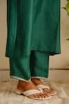 Buy_Juanita By Shubhda_Emerald Green Chanderi, Cotton, Organza, Silk Resham Zari Kurta And Pant Set 