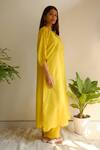 Buy_Juanita By Shubhda_Yellow Chanderi Split V-neck Pintuck Detail Kurta And Pant Set _Online_at_Aza_Fashions