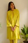 Buy_Juanita By Shubhda_Yellow Organza Zari, Embroidery Round Neck Kurta And Pant Set 