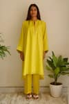 Buy_Juanita By Shubhda_Yellow Organza Zari, Embroidery Round Neck Kurta And Pant Set _at_Aza_Fashions