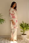 Juanita By Shubhda_Ivory Chanderi Pearls, Foil Printing Split Floral Hand Block Kurta And Pant Set _Online_at_Aza_Fashions