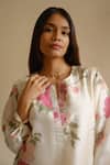 Buy_Juanita By Shubhda_Ivory Chanderi Pearls, Foil Printing Split Floral Hand Block Kurta And Pant Set 