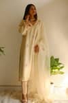 Buy_Juanita By Shubhda_Cream Chanderi Embroidery, Zari V-neck Handwoven Kurta Set _at_Aza_Fashions