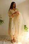 Shop_Juanita By Shubhda_Cream Chanderi Embroidery, Zari V-neck Handwoven Kurta Set _Online_at_Aza_Fashions