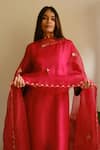 Juanita By Shubhda_Red Chanderi, Organza Embroidery, Zari Round Neck Resham Kurta Set _at_Aza_Fashions