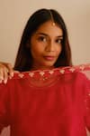 Shop_Juanita By Shubhda_Red Chanderi, Organza Embroidery, Zari Round Neck Resham Kurta Set 