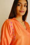 Buy_Juanita By Shubhda_Orange Silk, Cotton Embroidery, Zari Split V-neck Resham Kurta And Pant Set 