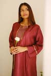 Buy_Juanita By Shubhda_Wine Chanderi, Cotton Sequins, Embroidery Split And Resham Kurta & Pant Set _Online_at_Aza_Fashions
