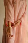 Shop_Juanita By Shubhda_Pink Chanderi, Cotton Embroidery, Zari V-neck Kurta Set _Online_at_Aza_Fashions
