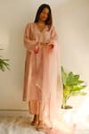 Buy_Juanita By Shubhda_Pink Chanderi, Cotton Embroidery, Zari V-neck Kurta Set 